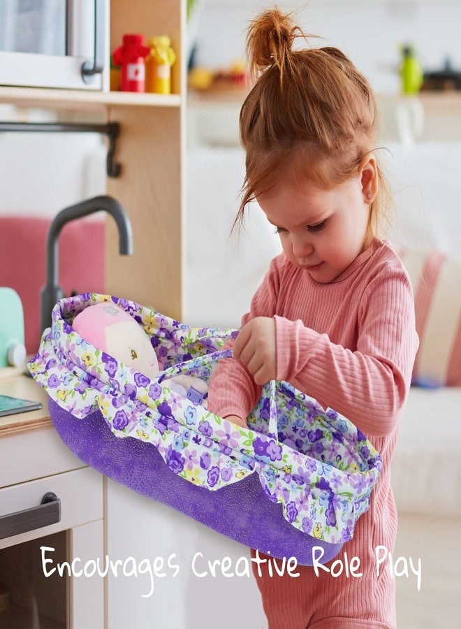 June Garden سرير دمى جون جاردن كوزي دريم - حامل دمى محمول - يناسب دمى أمريكان جيرل حتى 14 بوصة - وسادة ناعمة وحزام أمان مرفقان - بنفسجي - Image 4